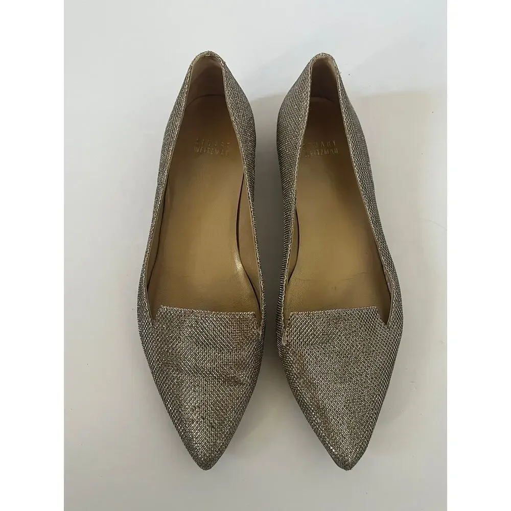 Women's Stuart Weitzman Pointed Metallic Silver Shimmer Flats Size 8M‎